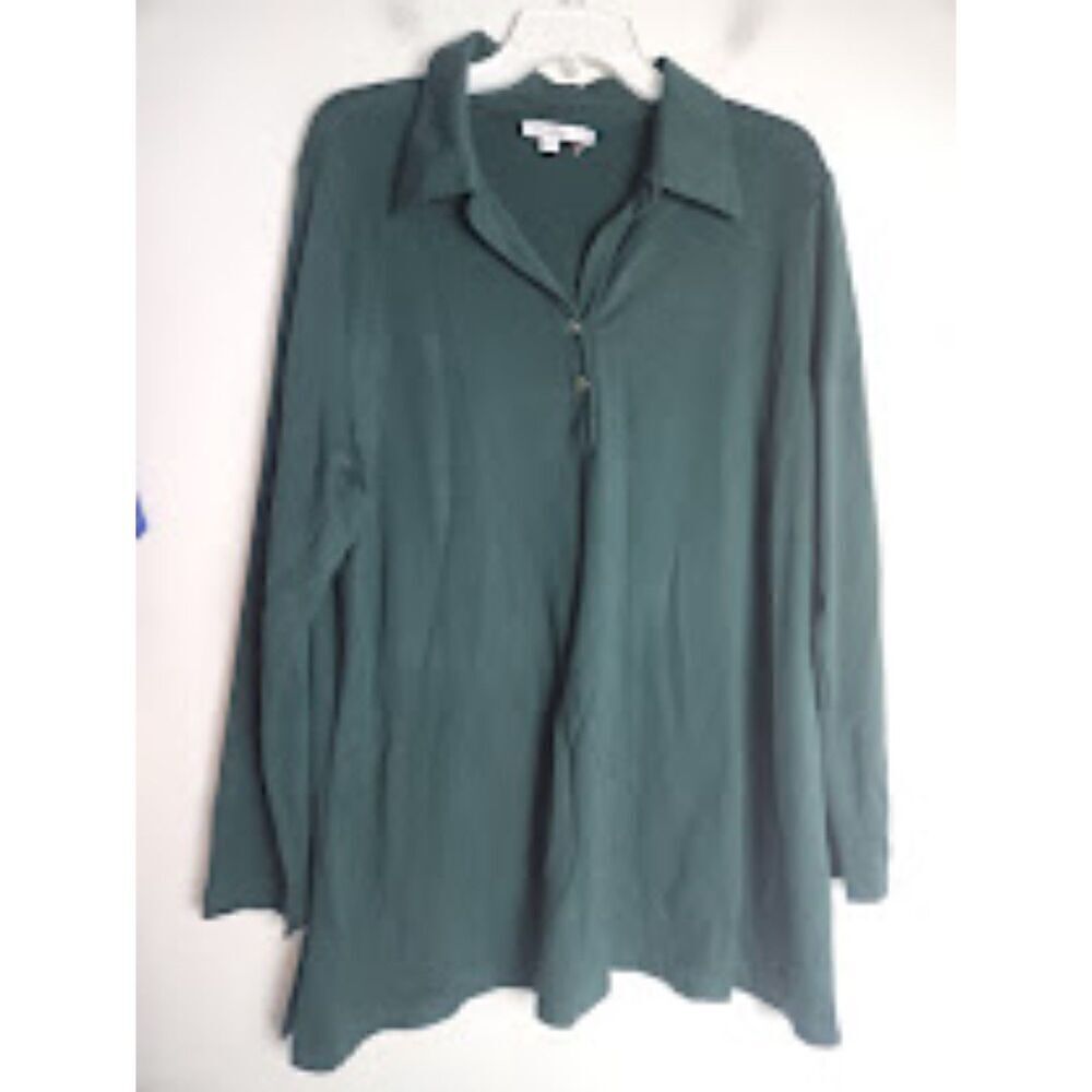 Chico's Women Forest Green Jersey Knit Tunic Long Sleeve Polo Blouse sz 4 or XXL